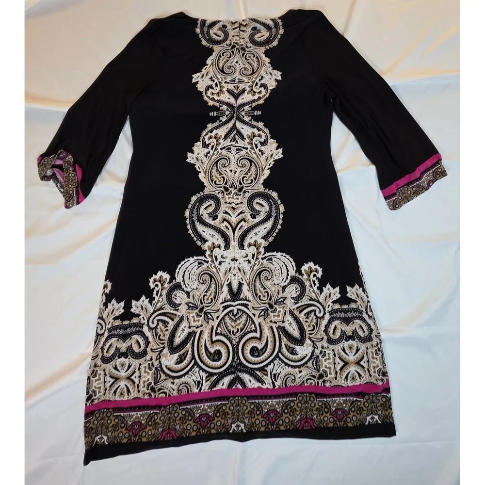 INC International Concepts Dress XL Black Paisley Baroque Print Shift Tunic 3/4 - Picture 3 of 13